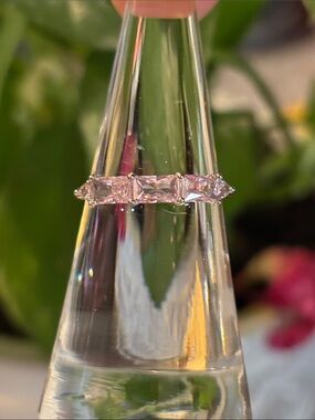 Dainty Delicate Pink Princess-Cut Gemstone Eternity Ring